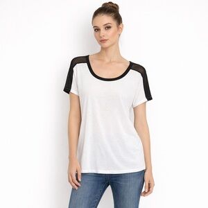 Vince White Scoop Neck Tee Black Sheer Panel Short Sleeve Top Colorblock Large